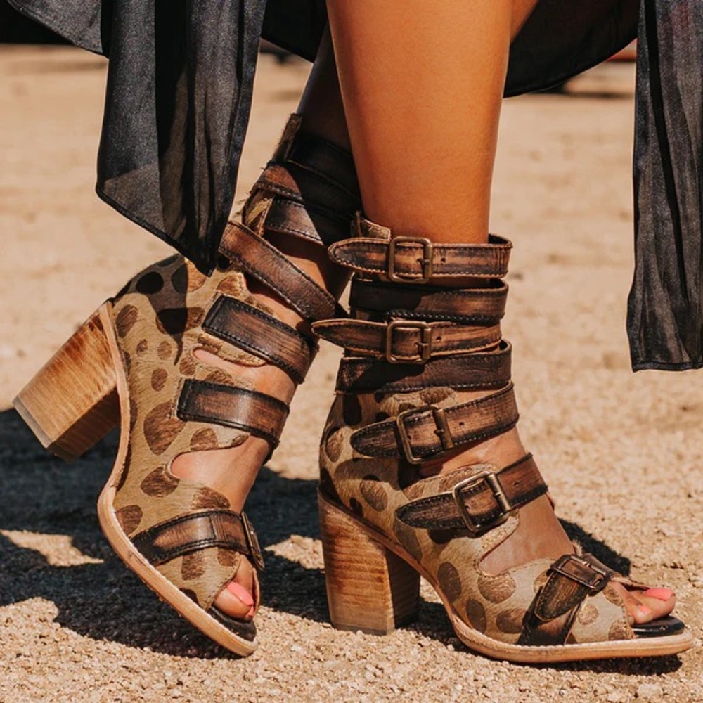 Freebird Tan Leopard Buckle Heels